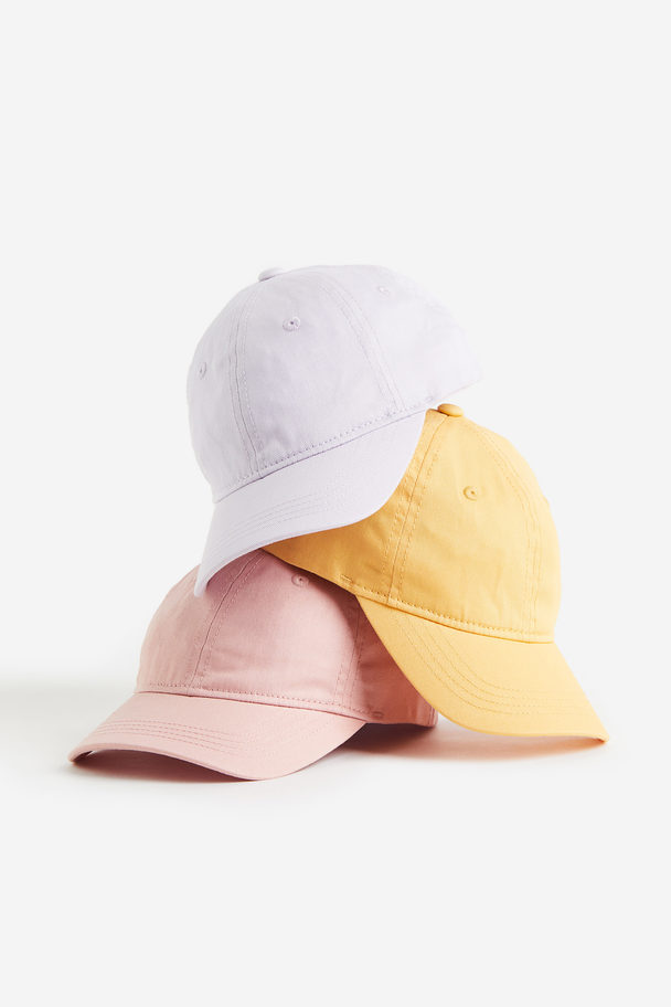 H&M 3-pack Cotton Caps Yellow/pink/light Purple