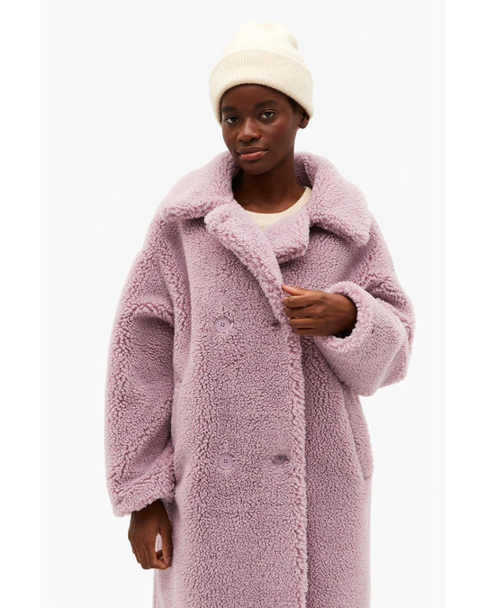 Monki Long Teddy Coat Lavender