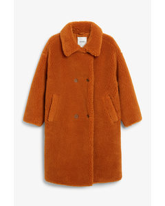 Long Teddy Coat Dark Orange