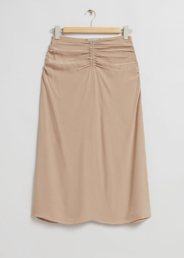 & Other Stories Ruched Midi Skirt Dusty Beige