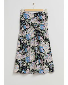 Ruched Midi Skirt Black Floral Print