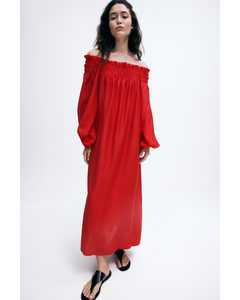 Oversized Off-the-shoulder Dress Red