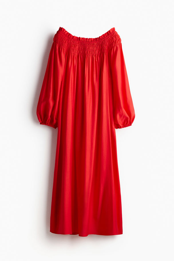 H&M Oversized Off-the-shoulderjurk Rood