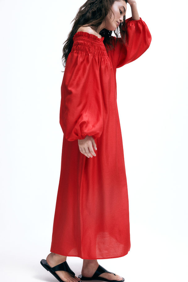 H&M Oversized Off-the-shoulder Dress Red