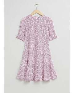 Printed Flared Skirt Dress Lilac Floral Print