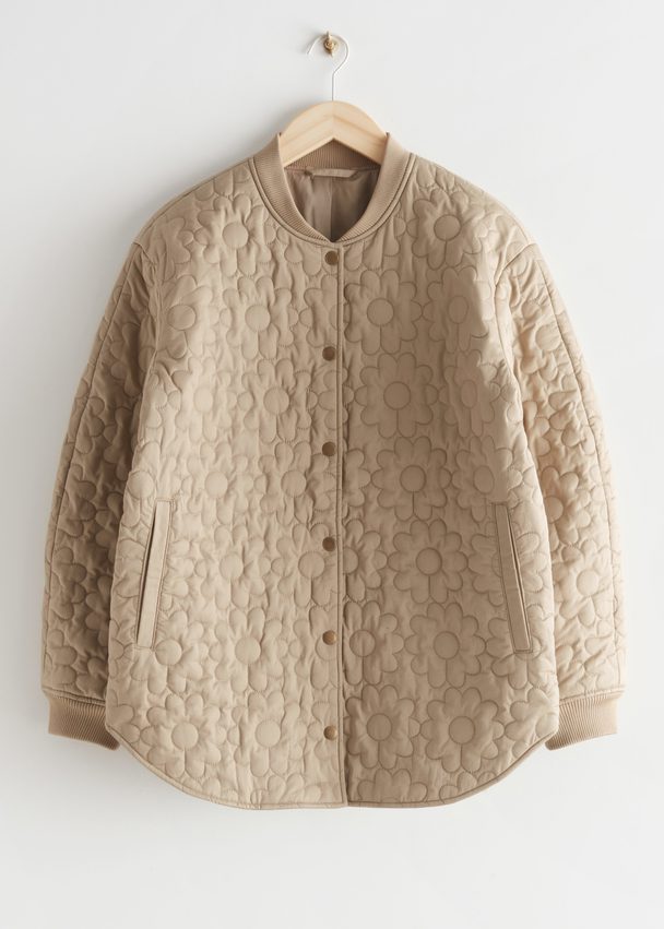 & Other Stories Oversized Floral Quilted Jacket Beige