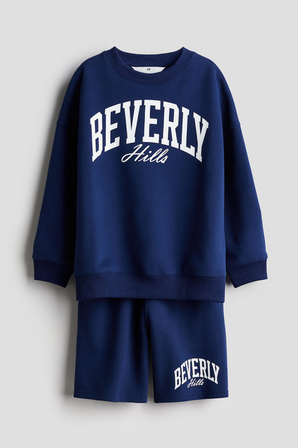 H&M 2-piece Sweatshirt Set Dark Blue/beverly Hills