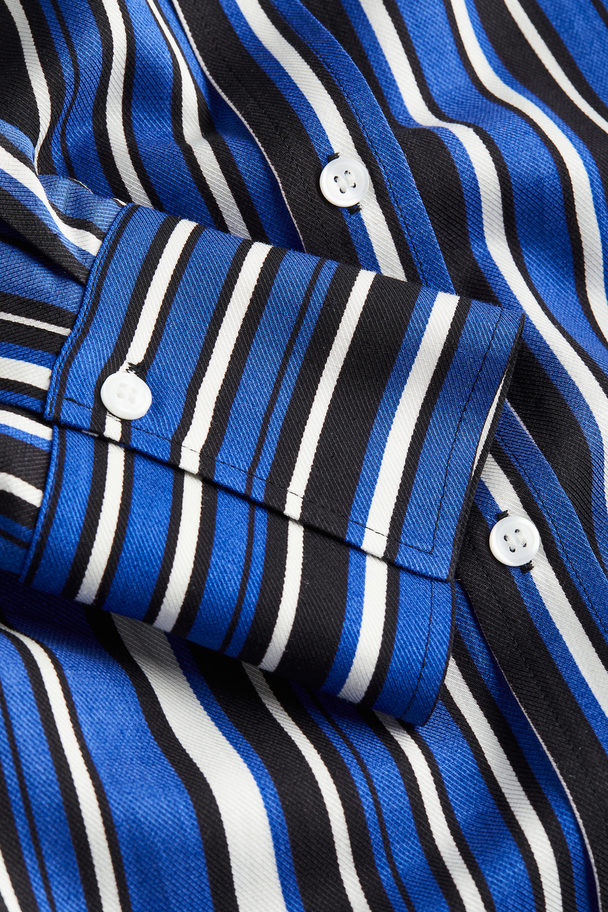H&M Skjortekjole Med Knyting Blå/stripet