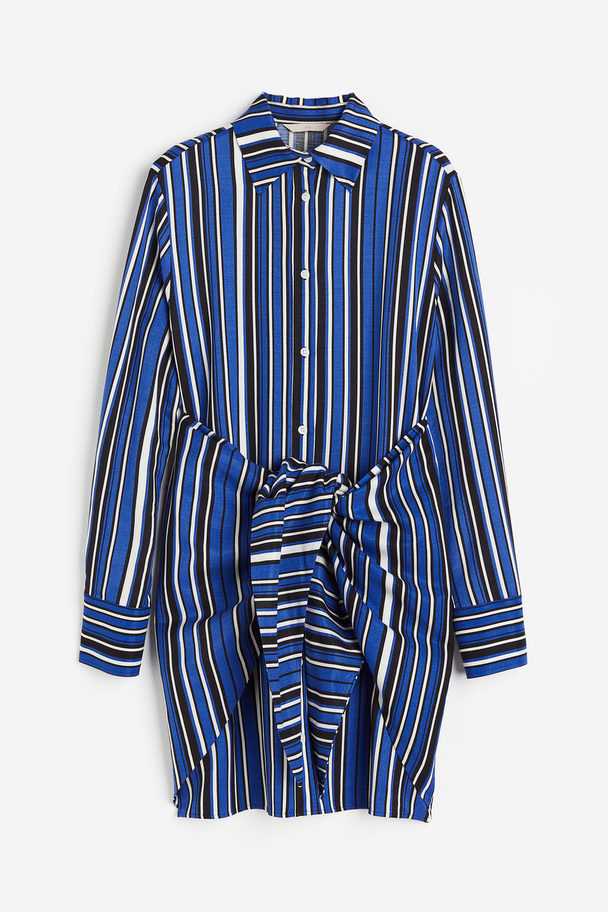 H&M Skjortekjole Med Knyting Blå/stripet