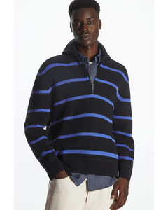 Cotton Ribbed-knit Half-zip Jumper Navy / Blue