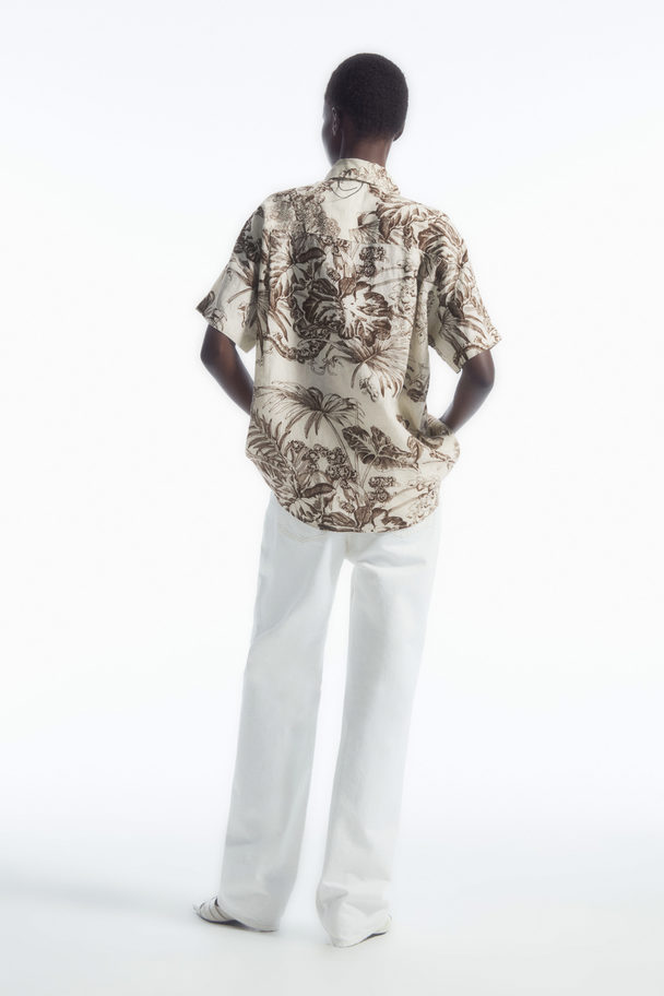 COS Botanical-print Short-sleeved Linen Shirt White / Botanical Print