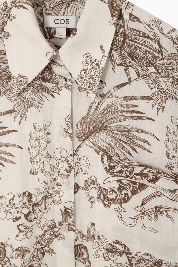 COS Botanical-print Short-sleeved Linen Shirt White / Botanical Print
