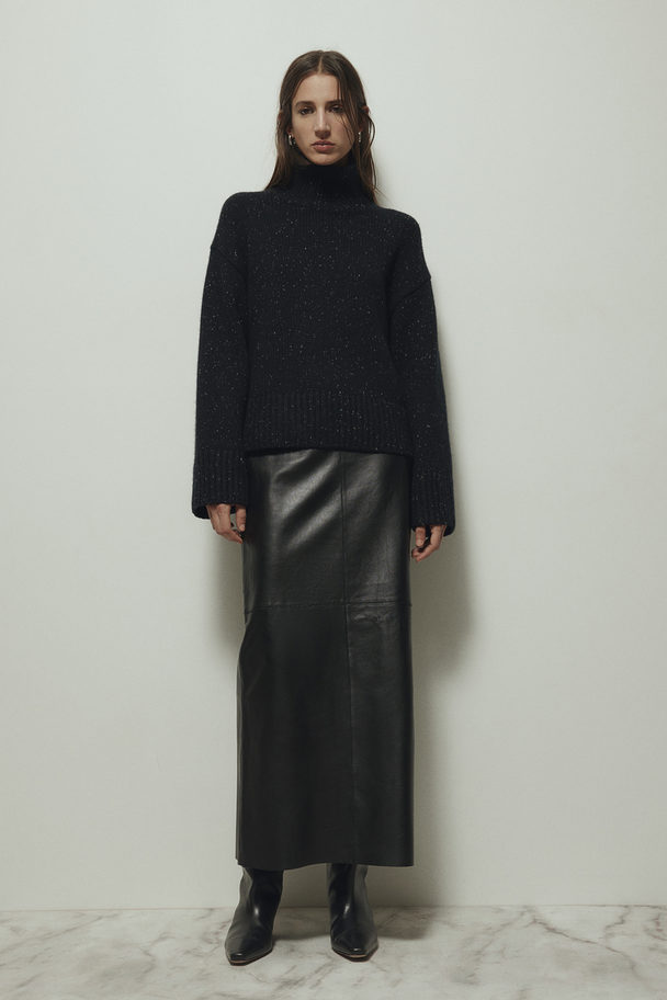 H&M Pullover aus Wollmischung mit Turtleneck Schwarzmeliert