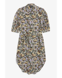 Puff Sleeve Midi Dress Floral Pattern