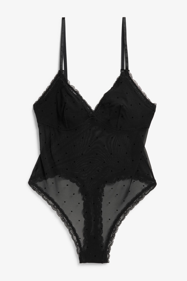 Monki Mesh And Lace Body Black