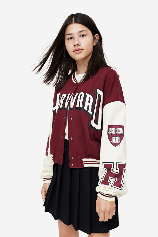 H&M Print-motif Baseball Jacket Dark Red/harvard University