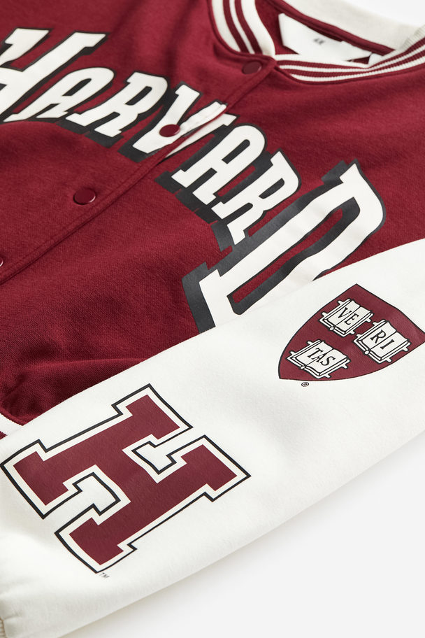 H&M Print-motif Baseball Jacket Dark Red/harvard University