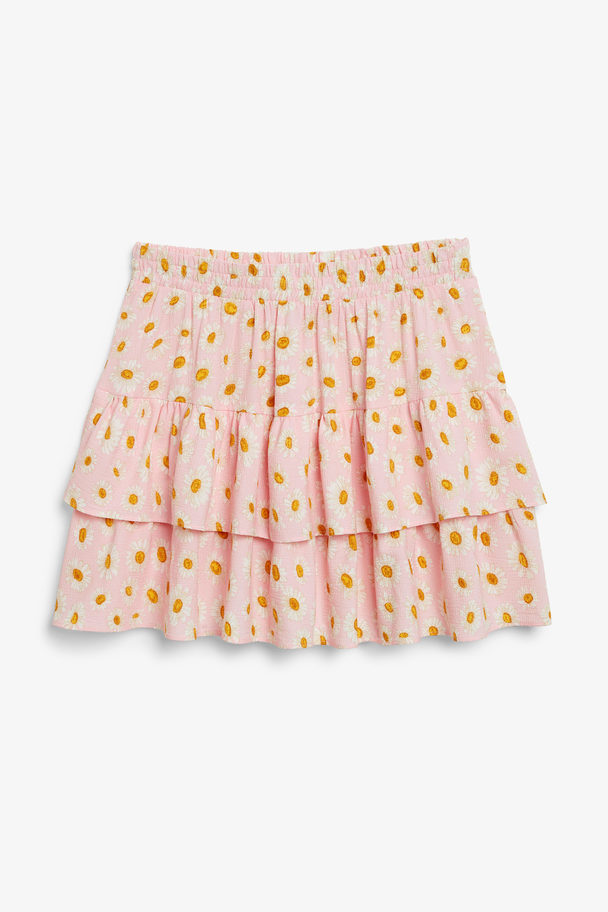 Monki Floral Short Flounce Crepe Skirt Pink Dusty Light Daisy