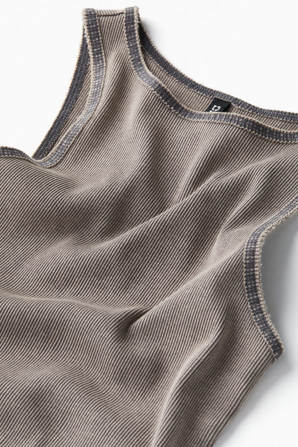 H&M Ribbed Vest Top Dark Grey/washed
