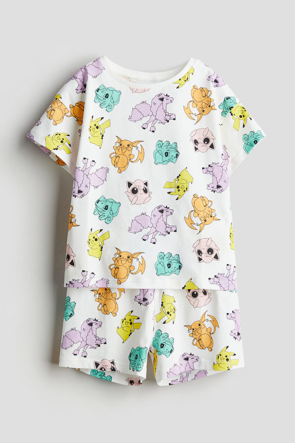 H&M Printed Jersey Pyjamas White/pokémon
