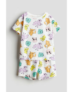 Printed Jersey Pyjamas White/pokémon