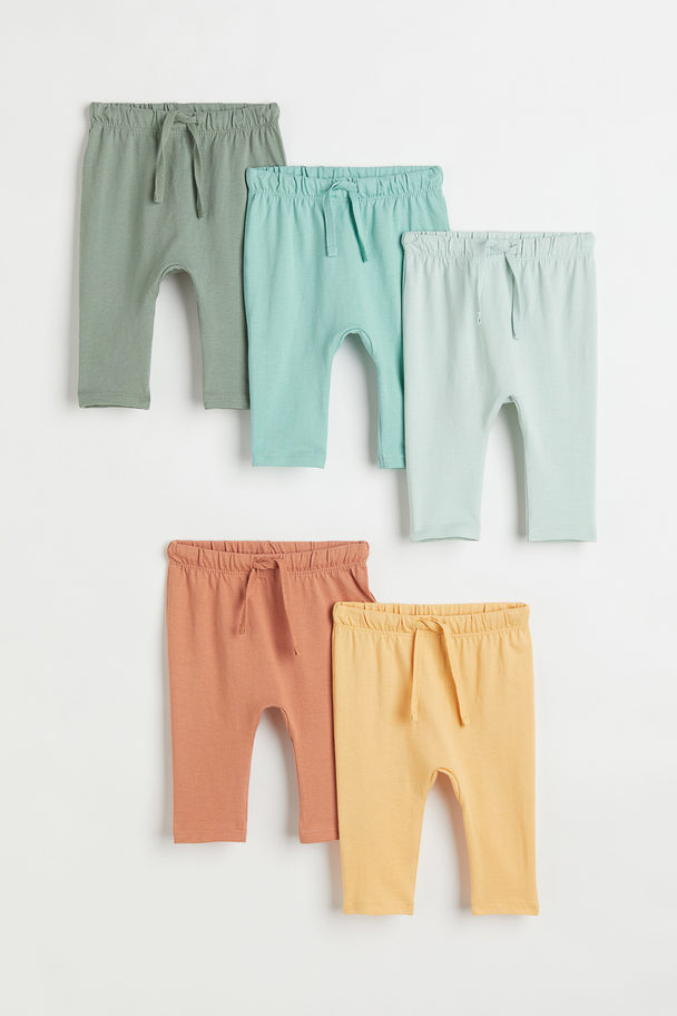 H&M 5-pack Cotton Trousers Turquoise/yellow