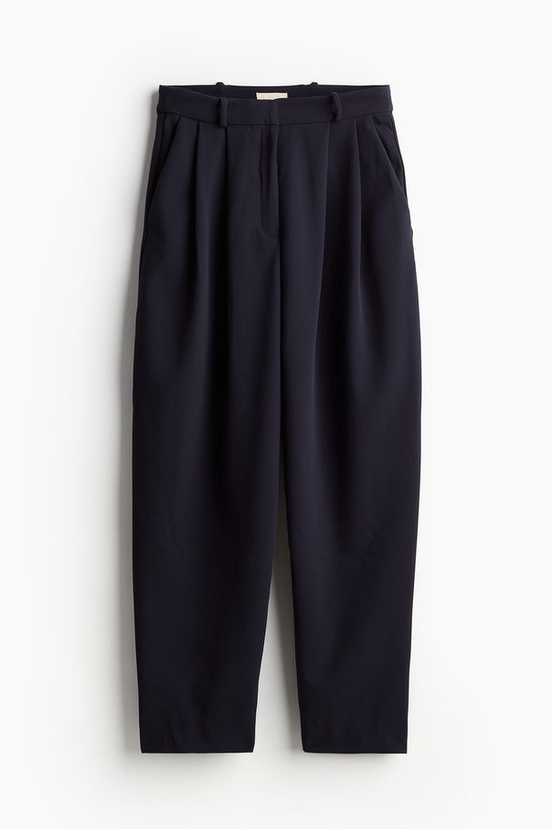H&M Tapered Twill Trousers Navy Blue