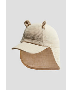 Ear-detail Muslin Cap Beige