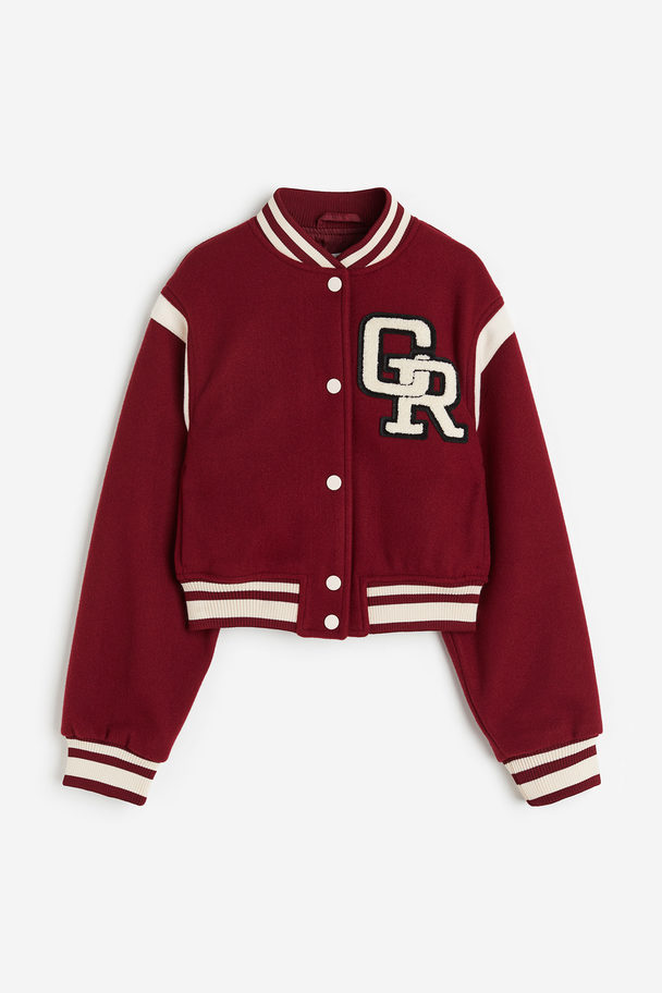 H&M Appliquéd Baseball Jacket Dark Red/gr