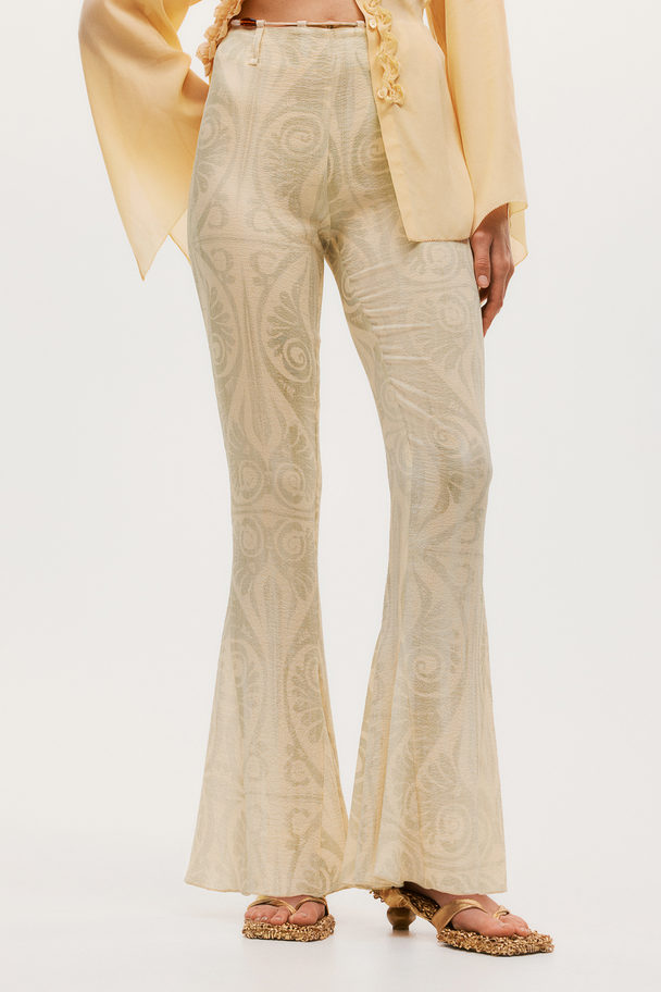 H&M Bead-detail Crinkled Trousers Vanilla/patterned