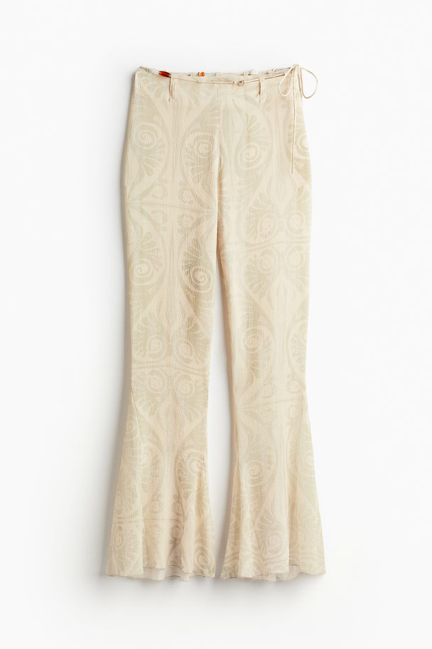 H&M Gecrinkelte Hose mit Perlendetail Vanille/Gemustert