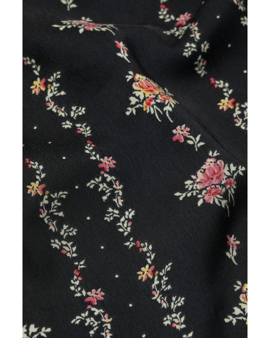H&M Frill-trimmed Dress Black/pink Floral