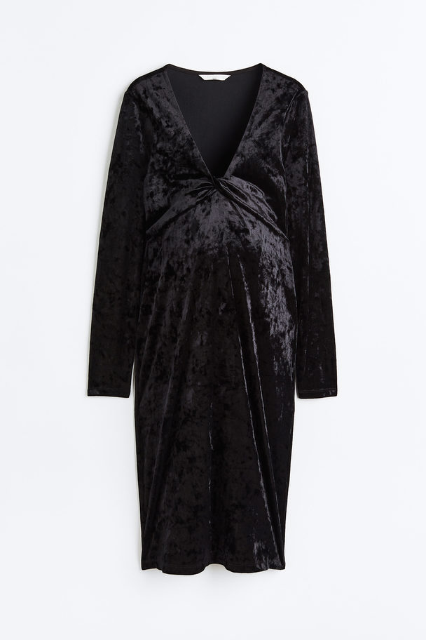 H&M Mama Knot-detail Velour Dress Black