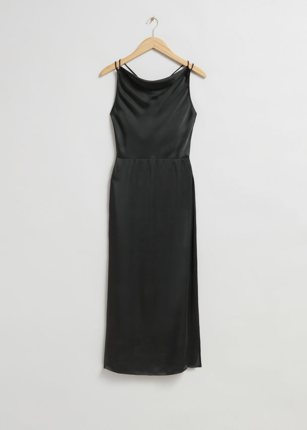 & Other Stories Cowl-neck Satin Dress Dark Grey