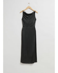 Cowl-neck Satin Dress Dark Grey