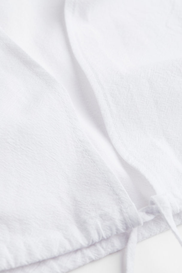 H&M Cropped Bluse Med Bindebånd Forneden Hvid