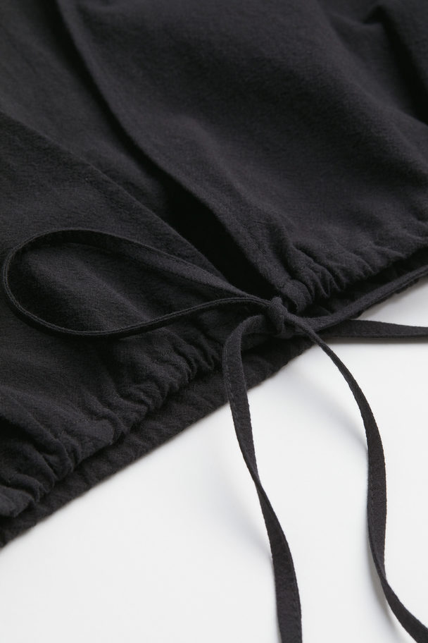H&M Cropped Bluse Med Bindebånd Forneden Sort