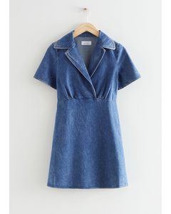 Belted Denim Mini Dress Mid Blue