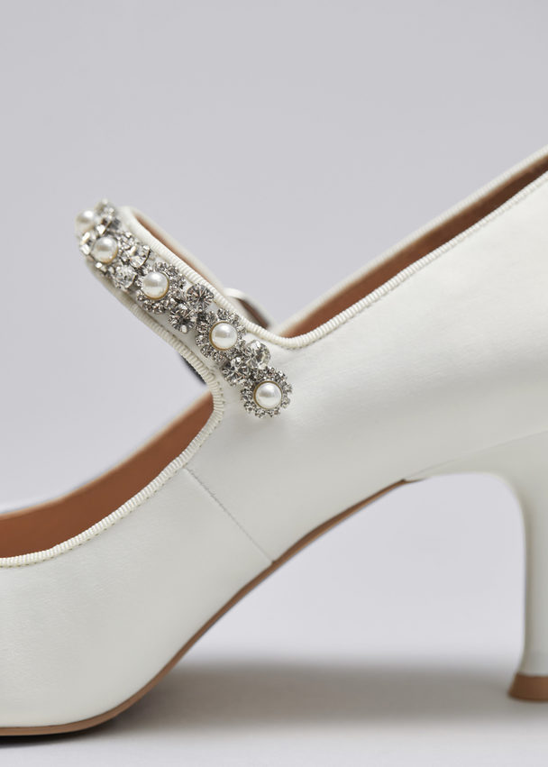 & Other Stories Embellished Satin Pumps White
