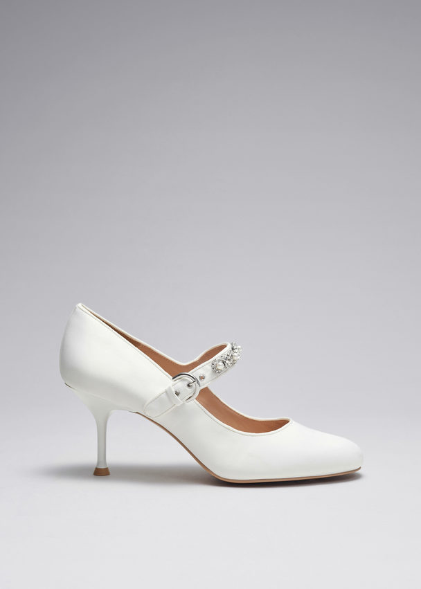 & Other Stories Embellished Satin Pumps White