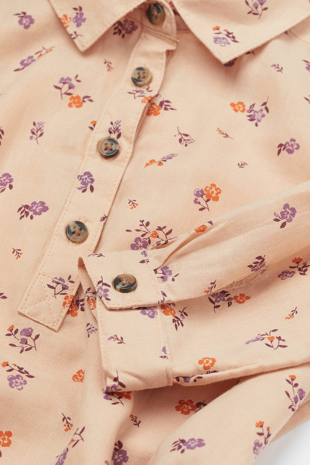 H&M Belted Shirt Dress Powder Beige/floral
