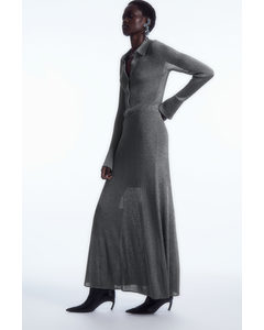 Sparkly Ribbed-knit Maxi Skirt Dark Grey
