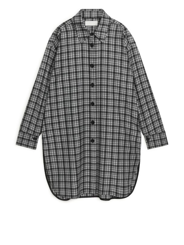 Arket Flannel Shirt Dress Grey/black