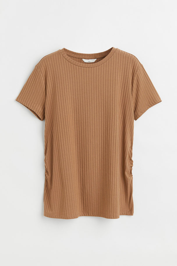 H&M MAMA Geripptes T-Shirt Dunkelbeige