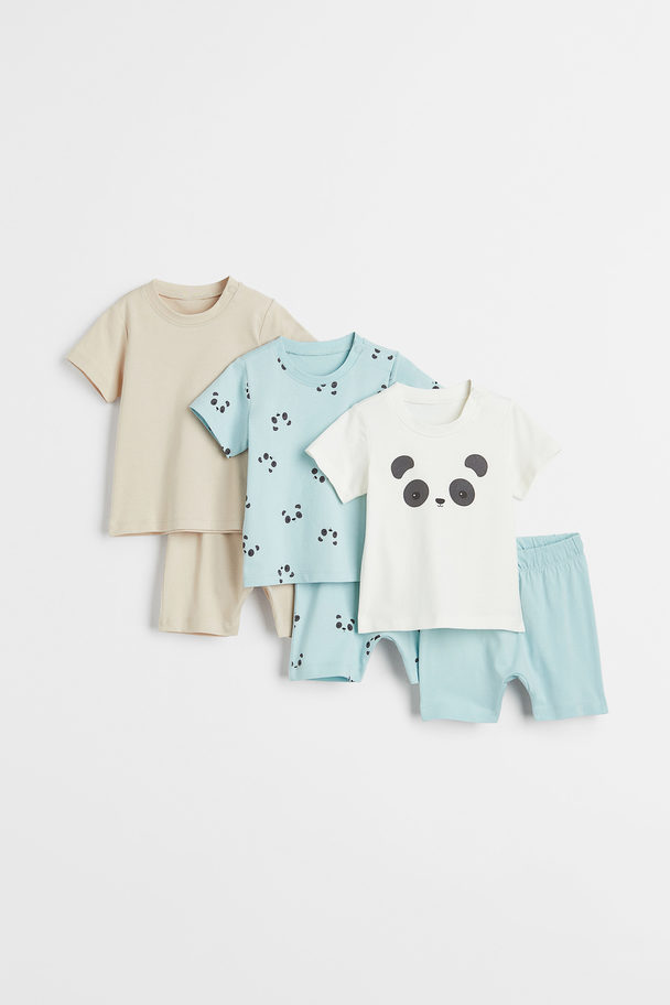 H&M 3-pack Cotton Pyjamas Light Turquoise/panda