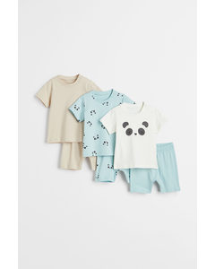 3-pack Cotton Pyjamas Light Turquoise/panda