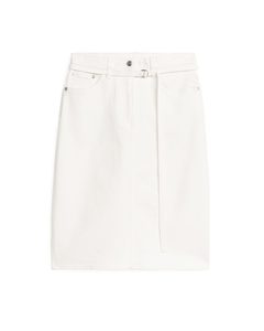 Midi Denim Skirt White