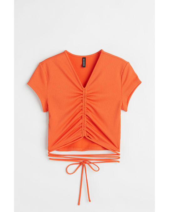 H&M Cropped Tie-detail Top Orange