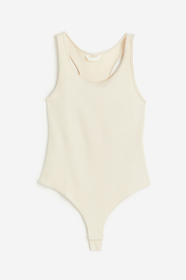 H&M Ribbed Thong Body Light Beige