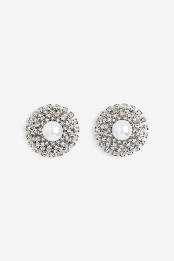 H&M Rhinestone-embellished Stud Earrings Silver-coloured